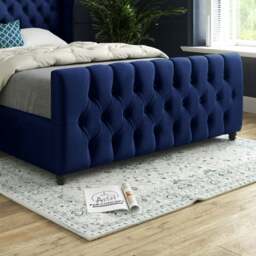 Rackhams Donati Straight Curved Top Upholstered Soft Velvet Bed Frame - Blue - Silver - Super king - thumbnail 4