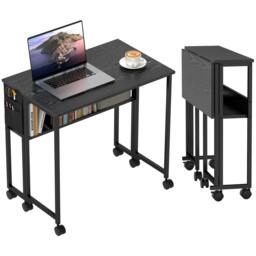 Rackhams 80 cm Foldable Computer Desk on Wheels for Small Spaces, Black - 50 - MDF, Steel - 80 - thumbnail 3