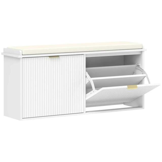 Rackhams Elegant Ten Shoe Bench, with Top Seat - White