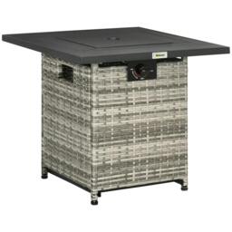 Rackhams Outdoor PE Rattan Gas Fire Pit Table, Patio Square Propane Heater with Rain Cover, Mesh Lid and Lava Stone, 40,000 BTU, Mixed Grey - thumbnail 1