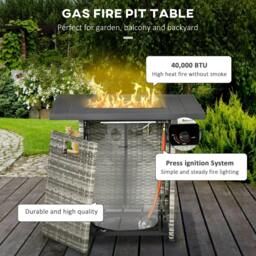 Rackhams Outdoor PE Rattan Gas Fire Pit Table, Patio Square Propane Heater with Rain Cover, Mesh Lid and Lava Stone, 40,000 BTU, Mixed Grey - thumbnail 4
