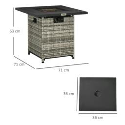 Rackhams Outdoor PE Rattan Gas Fire Pit Table, Patio Square Propane Heater with Rain Cover, Mesh Lid and Lava Stone, 40,000 BTU, Mixed Grey - thumbnail 3