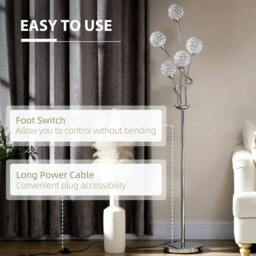 Rackhams Crystal Floor Lamps for Living Room Bedroom with 5 Light, Modern Upright Standing Lamp, 34x25x156cm, Silver - thumbnail 5