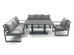 Rackhams Outdoor Garden Furniture Set Aluminium Lounge Sofa Adjustable Rising Lifting Dining Table Sets Dark Grey - thumbnail 1