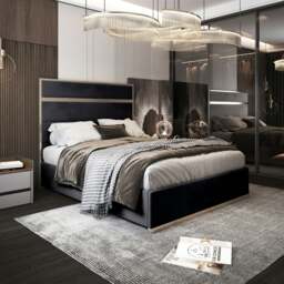 Rackhams Bentley Upholstered Soft Velvet Metal Bed Frame - Black - Black - Double