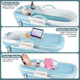 Rackhams Foldable Adult Bathtub Body Spa Freestanding Soaking Tub Non-Slip Bathing Shower for Bathroom Blue - thumbnail 5