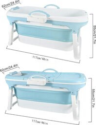 Rackhams Foldable Adult Bathtub Body Spa Freestanding Soaking Tub Non-Slip Bathing Shower for Bathroom Blue - thumbnail 3