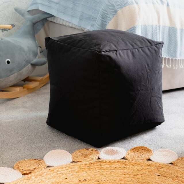Rackhams Waterproof Cube Indoor Outdoor Bean Bag Foot Stool Pouffe - Black - image 1