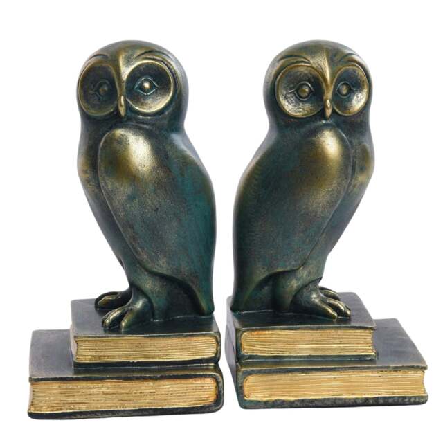 Rackhams Green Bird Owl Rustic Bookend Set Retro Home Office Adult Kids - image 1