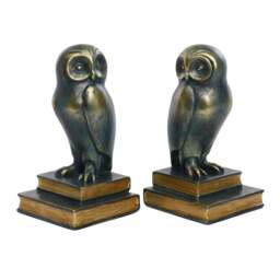 Rackhams Green Bird Owl Rustic Bookend Set Retro Home Office Adult Kids - thumbnail 3