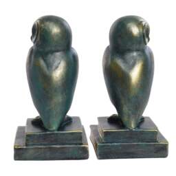 Rackhams Green Bird Owl Rustic Bookend Set Retro Home Office Adult Kids - thumbnail 5
