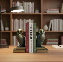 Rackhams Green Bird Owl Rustic Bookend Set Retro Home Office Adult Kids - thumbnail 4