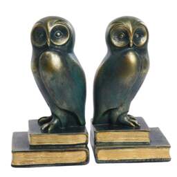Rackhams Green Bird Owl Rustic Bookend Set Retro Home Office Adult Kids - thumbnail 1