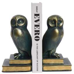 Rackhams Green Bird Owl Rustic Bookend Set Retro Home Office Adult Kids - thumbnail 6