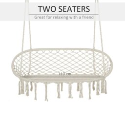 Rackhams Hanging Hammock Chair Macrame Seat for Patio Garden Yard Cream White - thumbnail 5