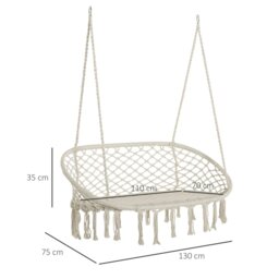 Rackhams Hanging Hammock Chair Macrame Seat for Patio Garden Yard Cream White - thumbnail 6