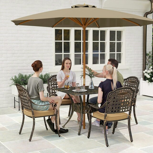 Rackhams 5 Pieces Cast Aluminium Garden Dining Set with Parasol Hole, Bronze - Bronze Tone - Cast Aluminium, Polyester - 90L x 90W x 74Hcm - image 1