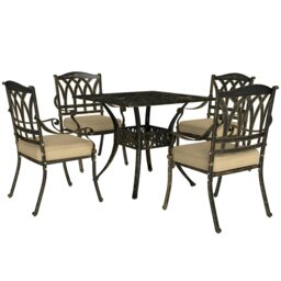 Rackhams 5 Pieces Cast Aluminium Garden Dining Set with Parasol Hole, Bronze - Bronze Tone - Cast Aluminium, Polyester - 90L x 90W x 74Hcm - thumbnail 3