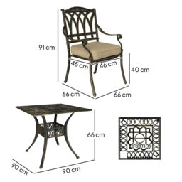 Rackhams 5 Pieces Cast Aluminium Garden Dining Set with Parasol Hole, Bronze - Bronze Tone - Cast Aluminium, Polyester - 90L x 90W x 74Hcm - thumbnail 6