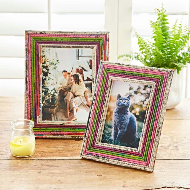 "Rackhams Recycled Newspaper Photo Frame - 6"" x 4"" - Natural/Pink/Green/Purple" - image 1