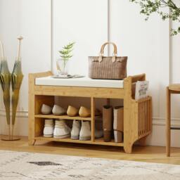 Rackhams Shoe Bench Cushioned Seat 100 cm - Natural Cream - thumbnail 1