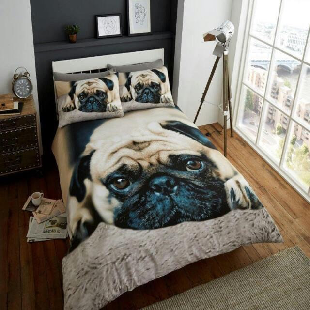 Rackhams 3D Duvet Cover and Pillowcase Set - Sweet Pug - King (220cm x 235cm)