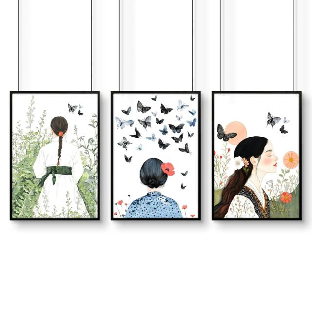Rackhams Canvas Pictures For Living Room - Set of 3 Boho Women Wall art Prints - 20 x 30 in / 50 x 76 cm - Satin Photo paper 280 gsm - Black Frame - image 1