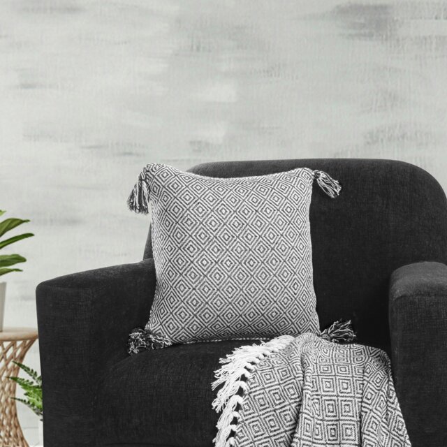 Rackhams Shabby Chic Vintage Look Tassel Edge Cushion - 43cm x 43cm - Charcoal - image 1