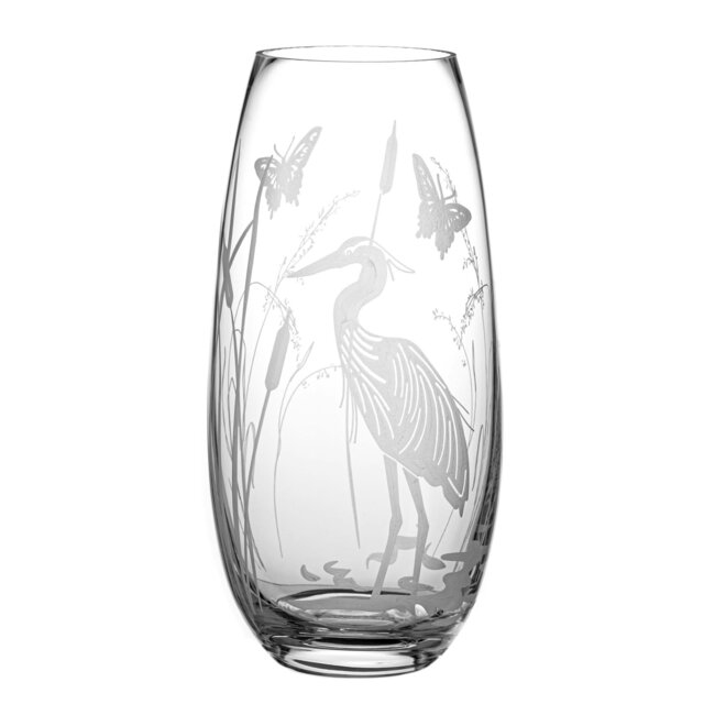 Rackhams Heron in the Reeds Barrel Vase - 25cm - Made From Premium Lead Free Crystal Glass
