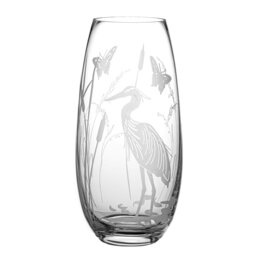 Rackhams Heron in the Reeds Barrel Vase - 25cm - Made From Premium Lead Free Crystal Glass