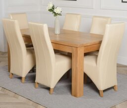 Rackhams Dakota Large Oak Dining Table with Lola Leather Chairs - 6 chairs - Brown - thumbnail 3
