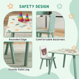 Rackhams Kids Table and Chairs, Children Desk with 2 Chairs, Green - thumbnail 5