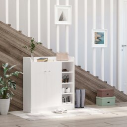 Rackhams Shoe Storage Cabinet Footwear Rack Stand w/Adjustable Shelves White - White - thumbnail 3