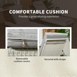 Rackhams Rattan Sun Lounger Set w/ Cushions, 5-Level Chaise Lounge Chairs, Grey - thumbnail 4