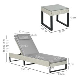 Rackhams Rattan Sun Lounger Set w/ Cushions, 5-Level Chaise Lounge Chairs, Grey - thumbnail 5