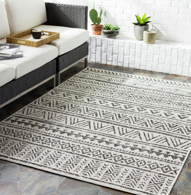 Rackhams Eagean-Geometric Black Grey White Charcoal In- & Outdoor Rug - 130 x 180 cm - image 1