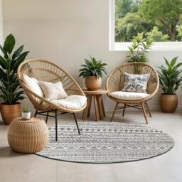 Rackhams Eagean-Geometric Black Grey White Charcoal In- & Outdoor Rug - 130 x 180 cm - thumbnail 5