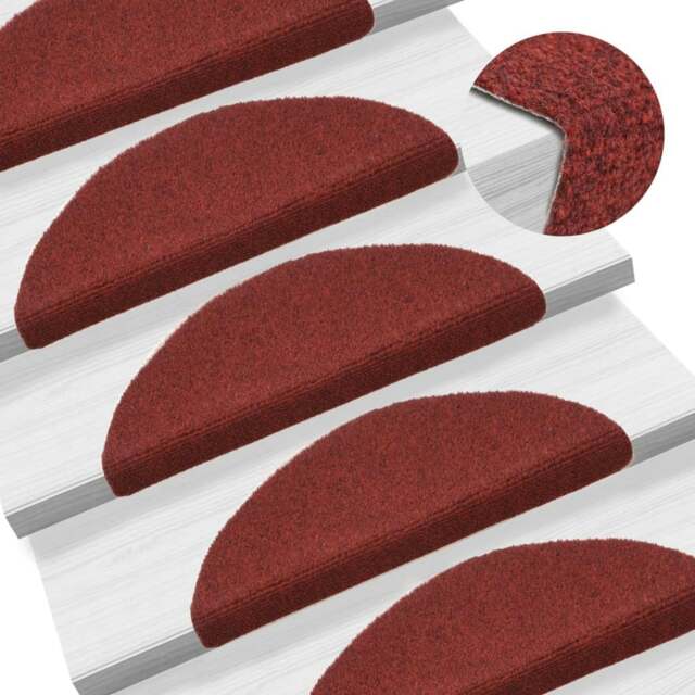 Rackhams 15 pcs Self-adhesive Stair Mats Needle Punch 56x17x3 cm Red