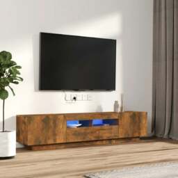 Rackhams 2 Piece TV Cabinet Set with LED Lights Smoked Oak Engineered Wood - Brown - Engineered wood