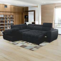 Rackhams Nevada Black Suede Corner Sofa Bed Tilting Headrest + Storage Ottoman - Right Hand Facing + Footstool - thumbnail 2