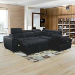 Rackhams Nevada Black Suede Corner Sofa Bed Tilting Headrest + Storage Ottoman - Right Hand Facing + Footstool