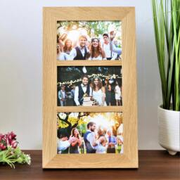 "Rackhams Solid Oak Three Aperture Picture Frame - For 6x4"" Photos - For 6""x4"" photos" - thumbnail 2