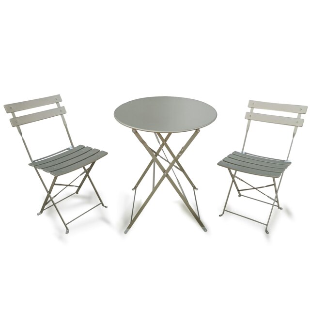 Rackhams Metal Bistro Garden Furniture Set, Folding Bistro Table and Chairs Set of 2 for Garden Patio Porch Balcony Set - Tan - image 1