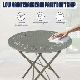 Rackhams Metal Bistro Garden Furniture Set, Folding Bistro Table and Chairs Set of 2 for Garden Patio Porch Balcony Set - Tan - thumbnail 3