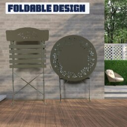 Rackhams Metal Bistro Garden Furniture Set, Folding Bistro Table and Chairs Set of 2 for Garden Patio Porch Balcony Set - Tan - thumbnail 4