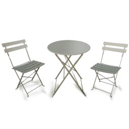 Rackhams Metal Bistro Garden Furniture Set, Folding Bistro Table and Chairs Set of 2 for Garden Patio Porch Balcony Set - Tan