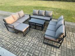 Rackhams Aluminium Outdoor Garden Furniture Set Lounge Sofa Oblong Coffee Table 3 Footstools Sets with Cushions Dark Grey 12 Seater - thumbnail 1