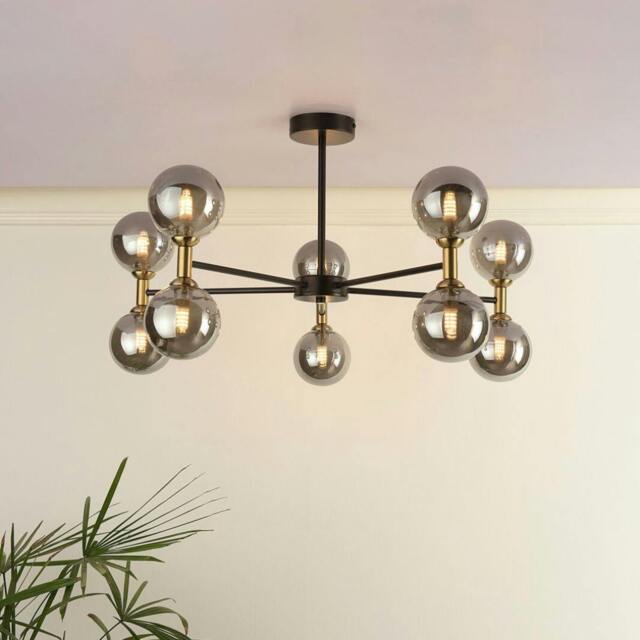 Rackhams Loxley 10 Light Black & Gold Semi Flush Ceiling Light - image 1
