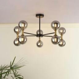 Rackhams Loxley 10 Light Black & Gold Semi Flush Ceiling Light