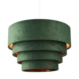 Rackhams Sleek Four Tier Pendant Shade in Forest Green Velvet with Copper Inner